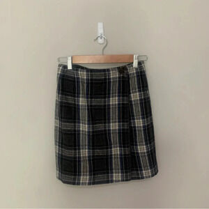 Herman Geist Wool Blend Dark Academia Plaid Wrap Front Mini Skirt Size 4P